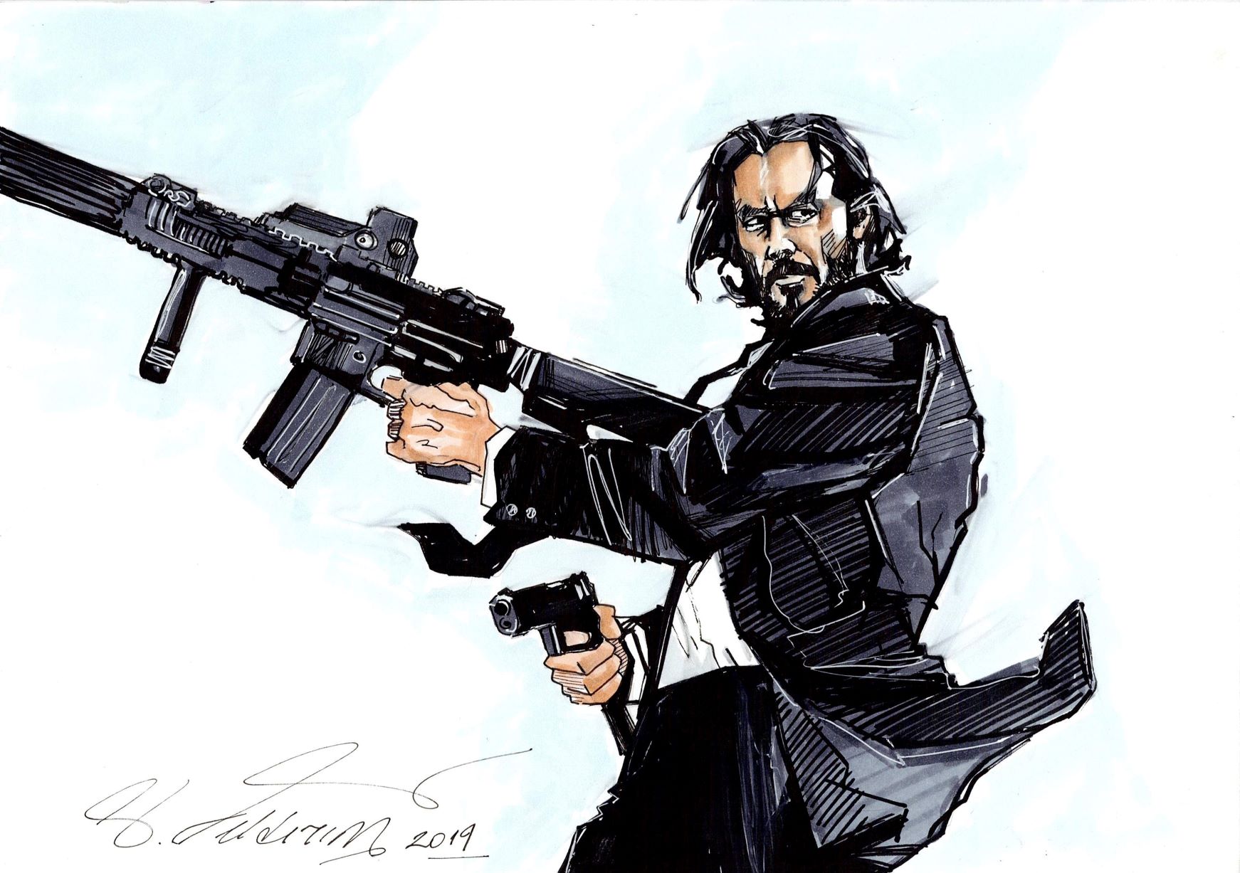 A4 Marker Kalem Illustrasyon 2019 John Wick